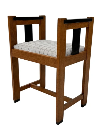 1920s Art Deco Modernist Stool by Jan Brunott, Oak & Velvet